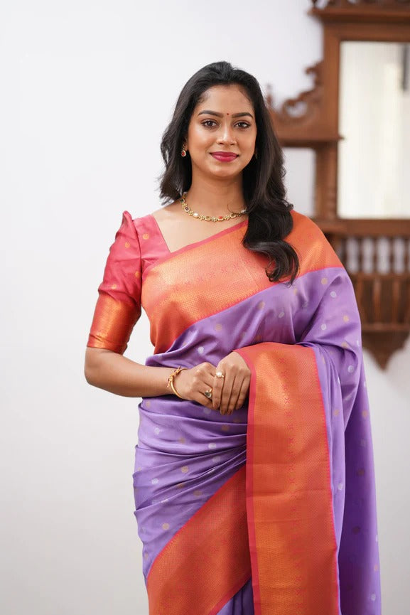 Desultory Lavender Soft Silk Saree With Murmurous Blouse Piece - Colorful Saree