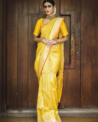 Seraglio Yellow Soft Silk Saree With Petrichor Blouse Piece - Colorful Saree