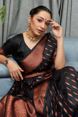 Nemesis Black Soft Silk Saree With Lissome Blouse Piece - Colorful Saree