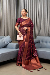 Hypnotic Wine Soft Silk Saree With Appealing Blouse Piece - Colorful Saree