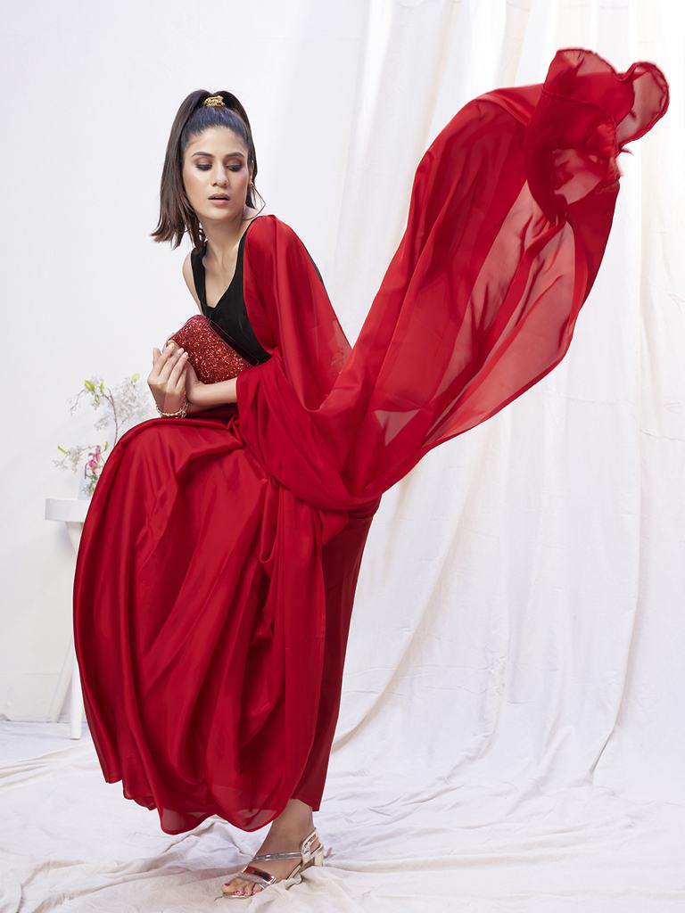 Admiral Red Pre-Stitched Blended Silk Saree - Colorful Saree