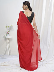 Admiral Red Ready to Wear One Minute Lycra Saree - Colorful Saree