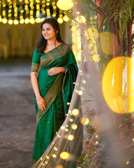 Artistic Green Soft Banarasi Silk Saree With Lovely Blouse Piece - Colorful Saree