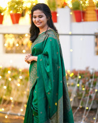 Artistic Green Soft Banarasi Silk Saree With Lovely Blouse Piece - Colorful Saree