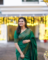 Artistic Green Soft Banarasi Silk Saree With Lovely Blouse Piece - Colorful Saree