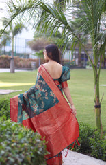 Devastating Rama Organza Silk Saree With Glowing Blouse Piece - Colorful Saree