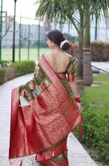 Trendy Green Organza Silk Saree With Dazzling Blouse Piece - Colorful Saree