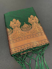 Innovative Dark Green Soft Banarasi Silk Saree With Snazzy Blouse Piece - Colorful Saree