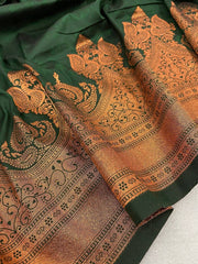 Innovative Dark Green Soft Banarasi Silk Saree With Snazzy Blouse Piece - Colorful Saree