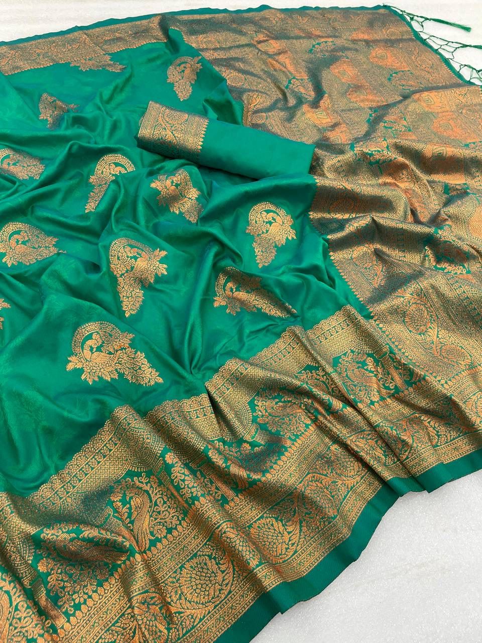 Marvellous Turquoise Soft Banarasi Silk Saree With Snazzy Blouse Piece - Colorful Saree
