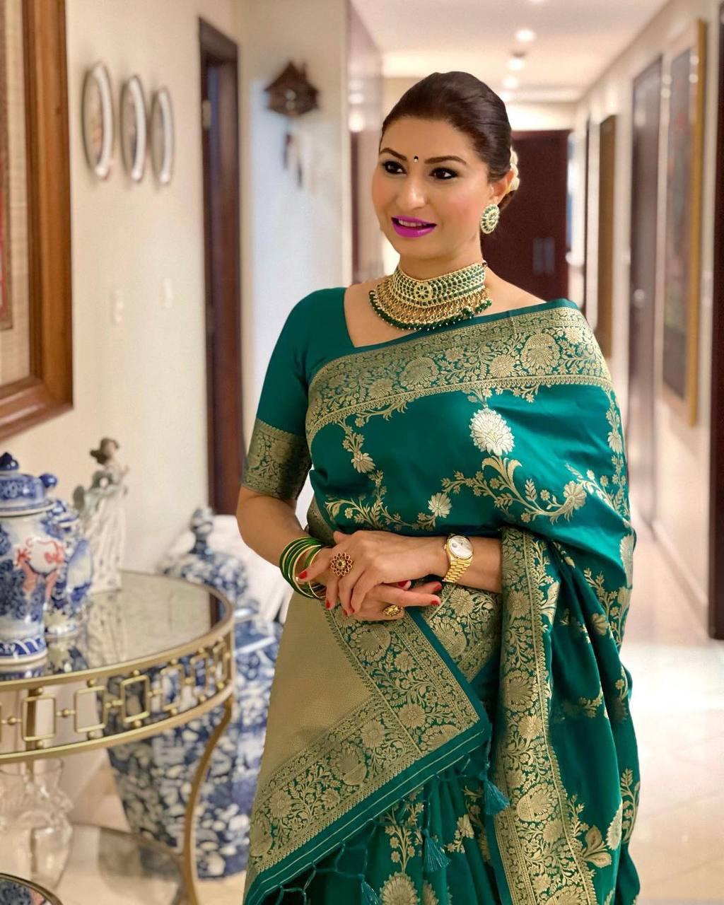 Beautiful Green Soft Silk Saree With Pretty Blouse Piece - Colorful Saree