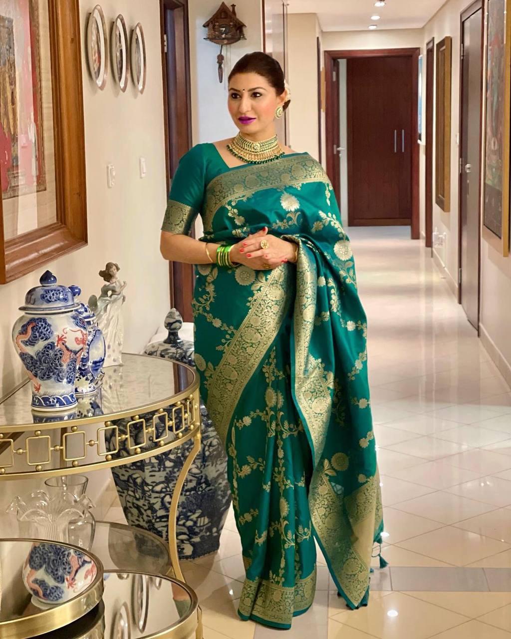 Beautiful Green Soft Silk Saree With Pretty Blouse Piece - Colorful Saree