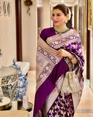 Delectable Purple Soft Banarasi Silk Saree With Gratifying Blouse Piece - Colorful Saree