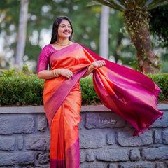 Refreshing Orange Soft Kanjivaram Silk Saree With Beautiful Blouse Piece - Colorful Saree