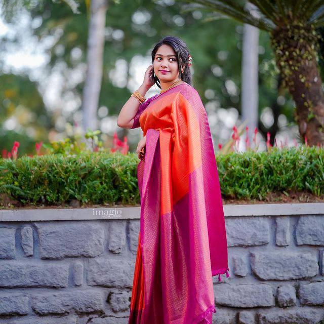 Refreshing Orange Soft Kanjivaram Silk Saree With Beautiful Blouse Piece - Colorful Saree