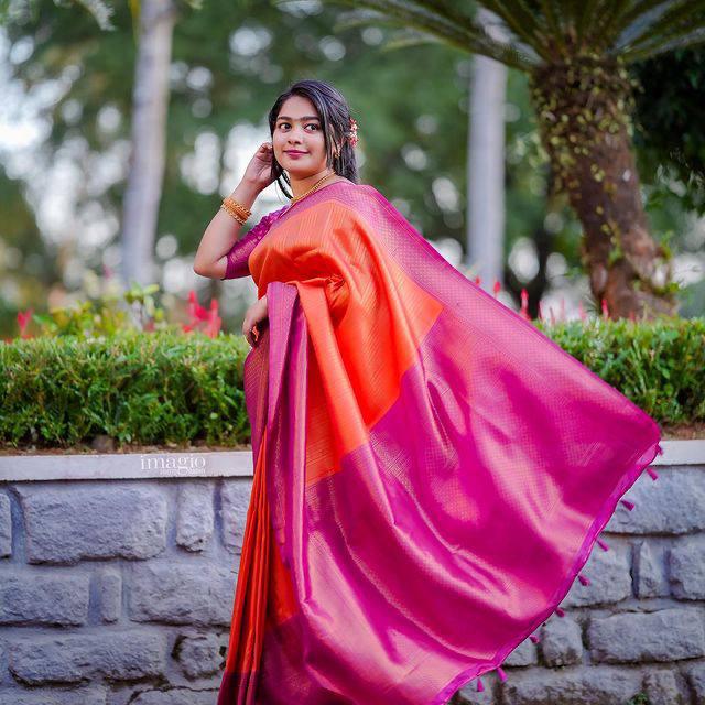 Refreshing Orange Soft Kanjivaram Silk Saree With Beautiful Blouse Piece - Colorful Saree