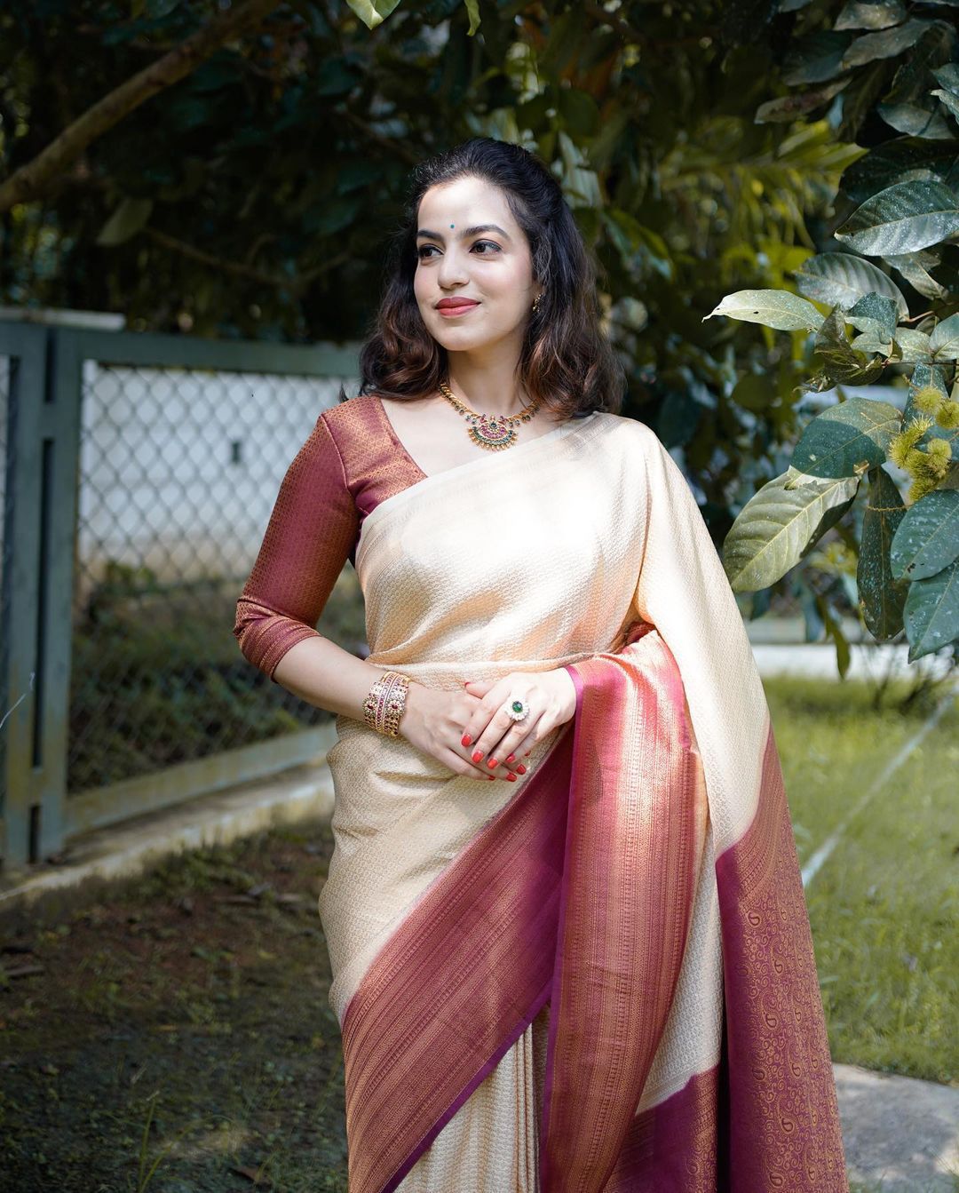 Murmurous Beige Soft Banarasi Silk Saree With Nemesis Blouse Piece - Colorful Saree