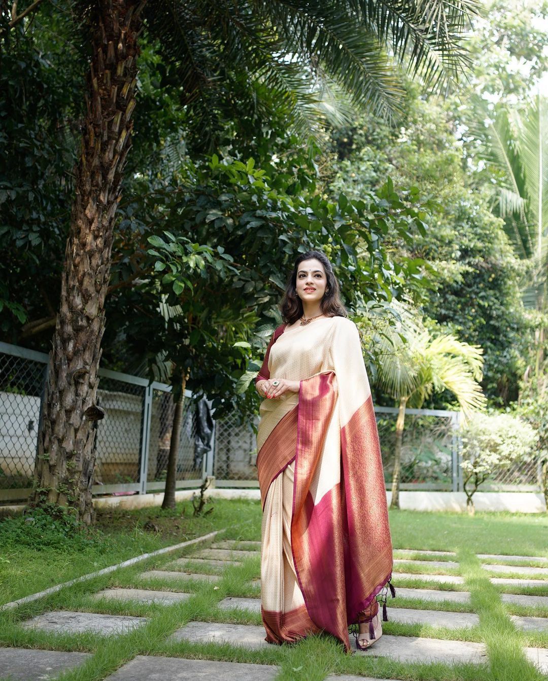 Murmurous Beige Soft Banarasi Silk Saree With Nemesis Blouse Piece - Colorful Saree