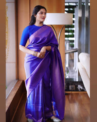 Inspiring Blue Soft Banarasi Silk Saree With Entrancing Blouse Piece - Colorful Saree