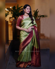 Fairytale Green Soft Banarasi Silk Saree With Classic Blouse Piece - Colorful Saree