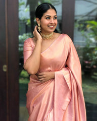 Staggering Pink Soft Banarasi Silk Saree With Amiable Blouse Piece - Colorful Saree