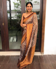 Pleasurable Brown Soft Banarasi Silk Saree With Magnetic Blouse Piece - Colorful Saree