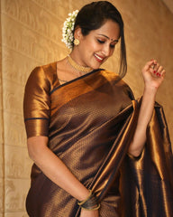 Charming Black Soft Kanjivaram Silk Saree With Surpassing Blouse Piece - Colorful Saree