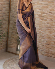 Effervescent Navy Blue Soft Kanjivaram Silk Saree With Efflorescence Blouse Piece - Colorful Saree