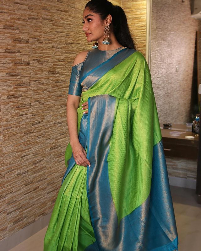 Artistic Parrot Soft Kanjivaram Silk Saree With Lovely Blouse Piece - Colorful Saree