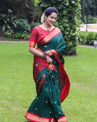 Outstanding Rama Soft Banarasi Silk Saree With Precious Blouse Piece - Colorful Saree