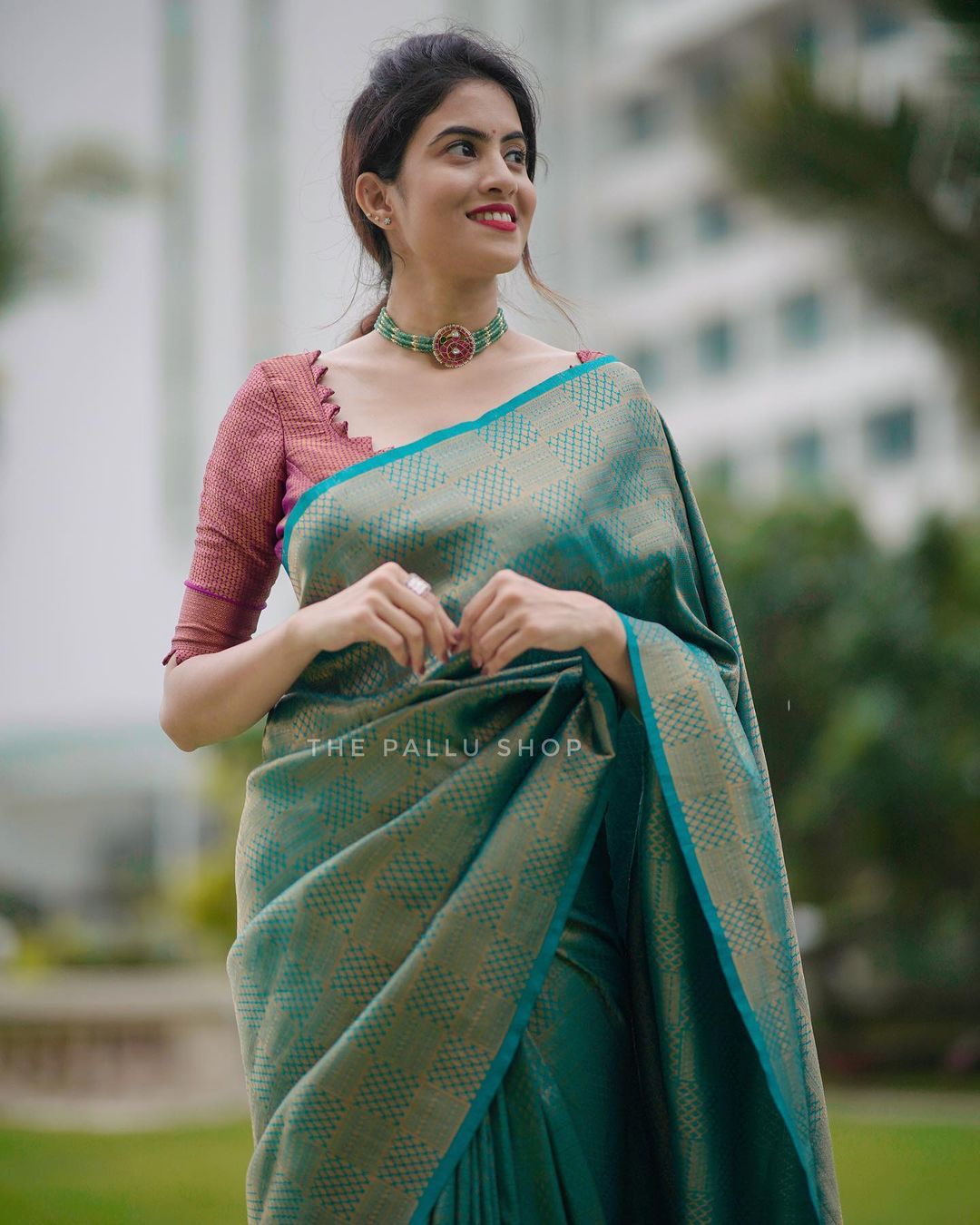 Conflate Rama Soft Silk Saree with Cynosure Blouse Piece - Colorful Saree