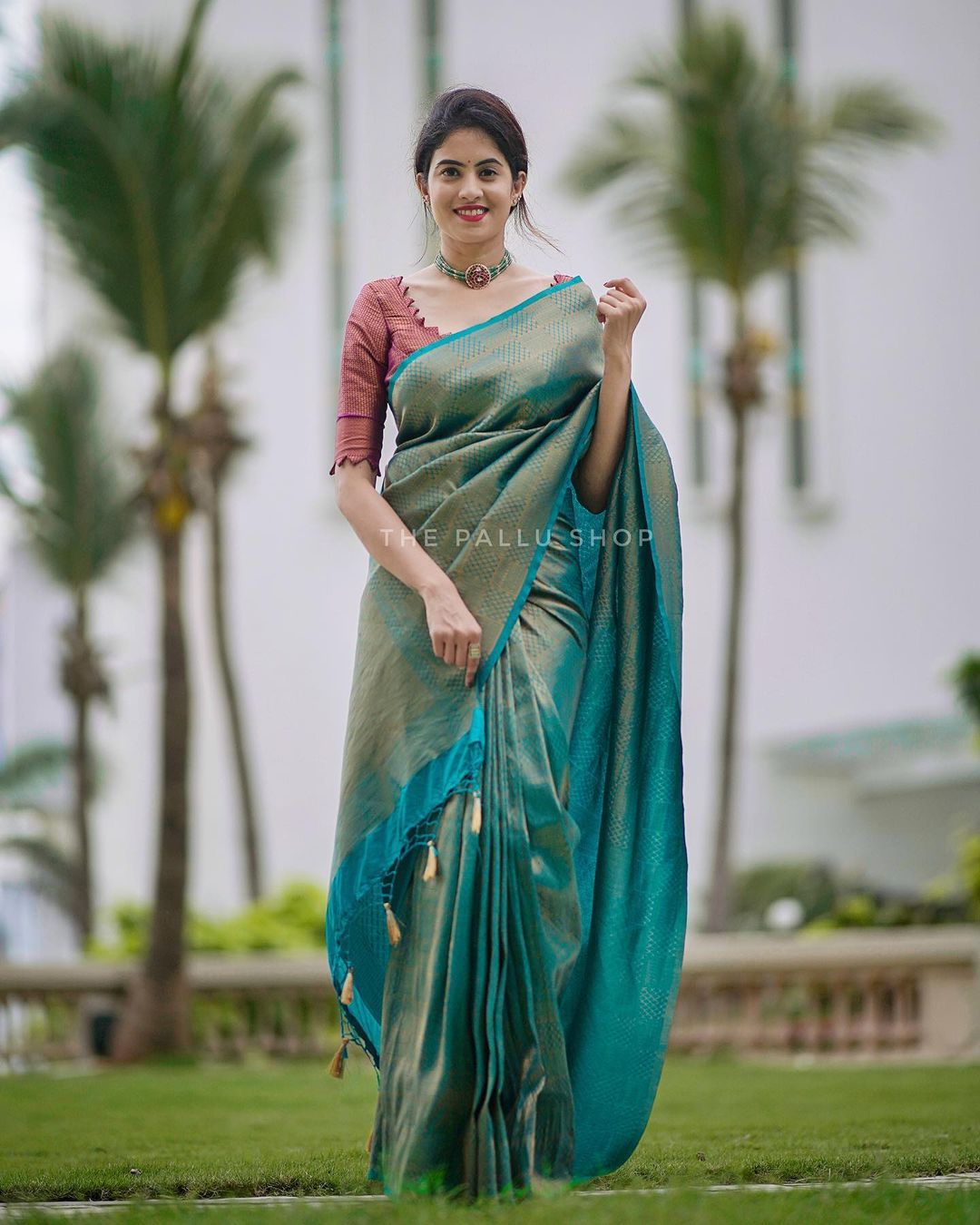 Conflate Rama Soft Silk Saree with Cynosure Blouse Piece - Colorful Saree