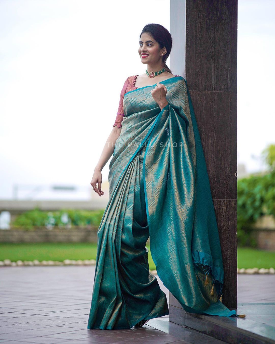 Conflate Rama Soft Silk Saree with Cynosure Blouse Piece - Colorful Saree