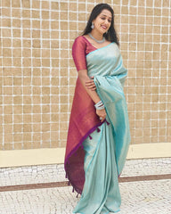 Pleasant Firozi Soft Silk Saree With Excellent Blouse Piece - Colorful Saree