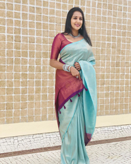 Pleasant Firozi Soft Silk Saree With Excellent Blouse Piece - Colorful Saree