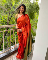 Moiety Red Soft Silk Saree With Murmurous Blouse Piece - Colorful Saree