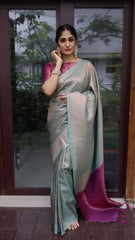 Conflate Sea Green Soft Silk Saree with Cynosure Blouse Piece - Colorful Saree