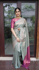 Conflate Sea Green Soft Silk Saree with Cynosure Blouse Piece - Colorful Saree