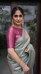 Conflate Sea Green Soft Silk Saree with Cynosure Blouse Piece - Colorful Saree