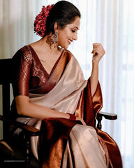 Traditional Beige Soft Silk Saree with Lissome Blouse Piece - Colorful Saree