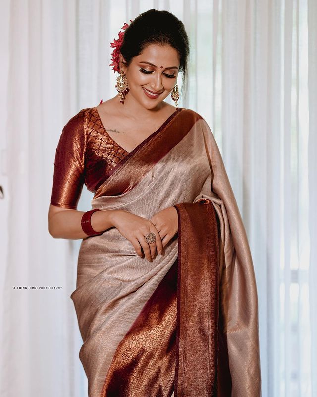 Traditional Beige Soft Silk Saree with Lissome Blouse Piece - Colorful Saree
