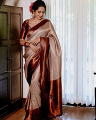 Traditional Beige Soft Silk Saree with Lissome Blouse Piece - Colorful Saree