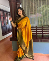 Bewitching Yellow Soft Silk Saree with Lissome Blouse Piece - Colorful Saree