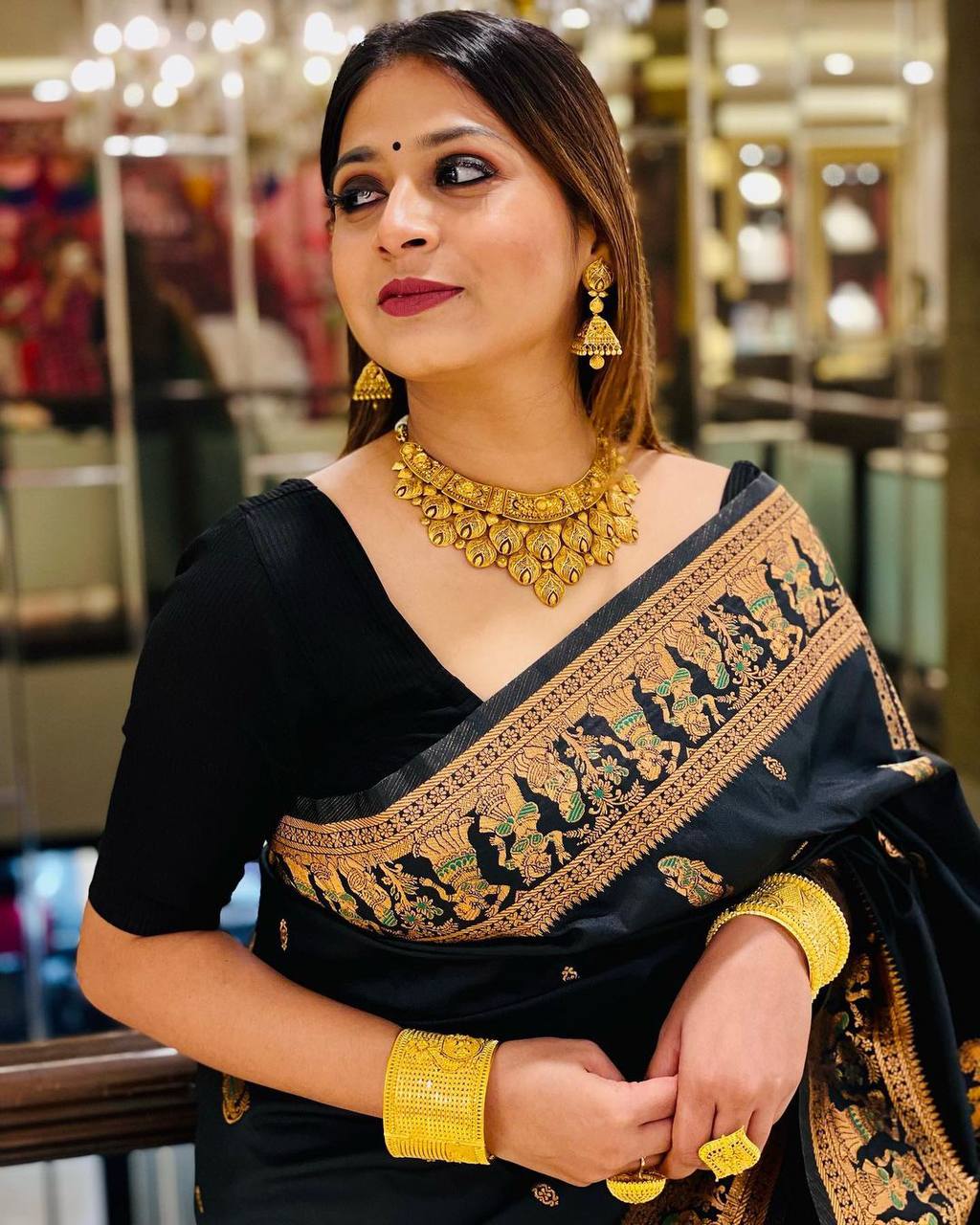 Engaging Black Soft Banarasi Silk Saree With Gratifying Blouse Piece - Colorful Saree