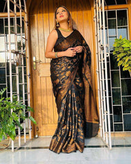 Girlish Black Soft Banarsi Silk Saree With Designer Blouse Piece - Colorful Saree