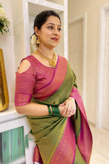 Palimpsest Green Soft Silk Saree With Surreptitious Blouse Piece - Colorful Saree