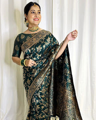 Vestigial Dark Green Soft Banarasi Silk Saree With Felicitous Blouse Piece - Colorful Saree