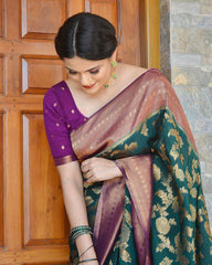 Appealing Rama Soft Silk Saree With Deserving Blouse Piece - Colorful Saree