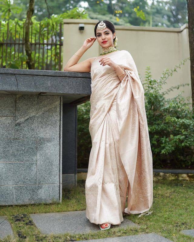 Classy Beige Soft Banarasi Silk Saree With Scrumptious Blouse Piece - Colorful Saree