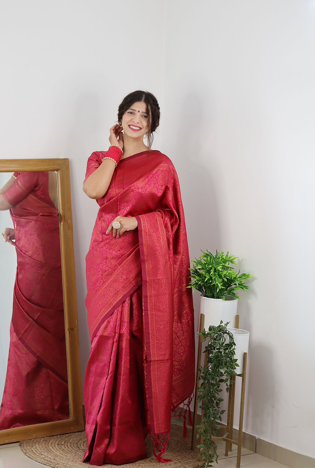 Amazing Dark Pink Soft Banarasi Silk Saree With Trendy Blouse Piece - Colorful Saree